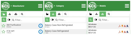 kcl foodservice app search by manufacturer, product or model